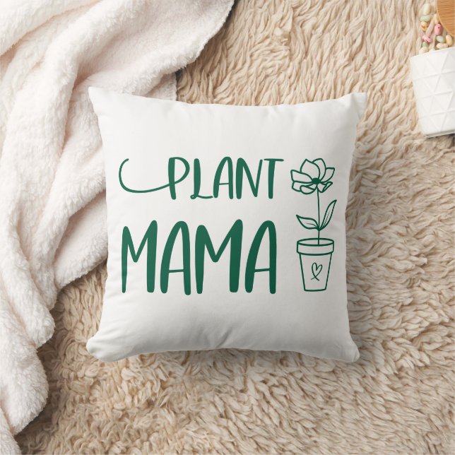 Plant Mama Potted Plant Hunter Green and White Kussen (Deken)