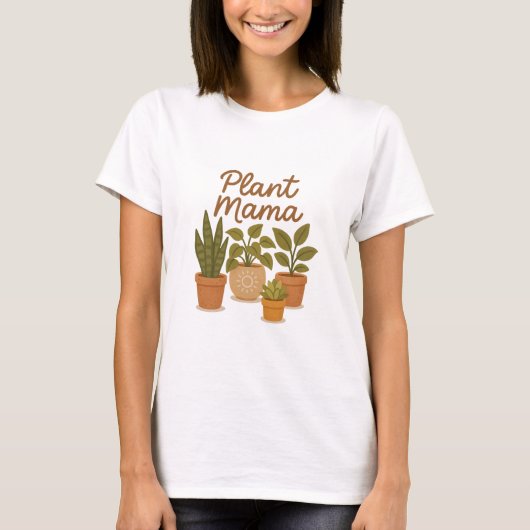 Plant Mama – Schattigee Boho Houseplant Illustrati T-shirt (Voorkant)