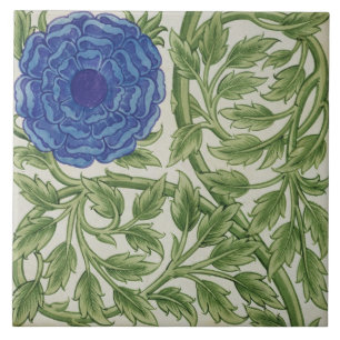 Plant met blauwe bloem (m/v papier) tegeltje