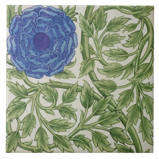 Plant met blauwe bloem (m/v papier) tegeltje (Voorkant)
