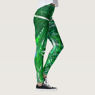 Plant met groene palmboom verlaat pastel leggings