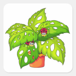 Plant met Lady Bugs Vierkante Sticker