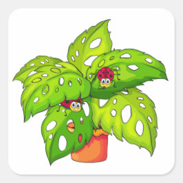 Plant met Lady Bugs Vierkante Sticker