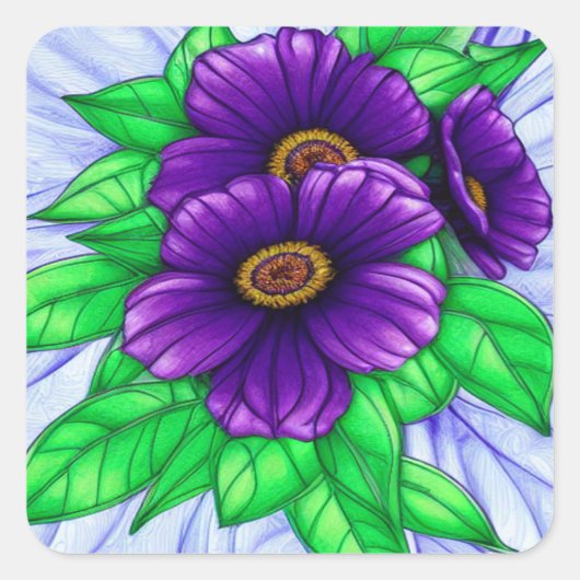 plant met paarse bloemen vierkante sticker (Voorkant)