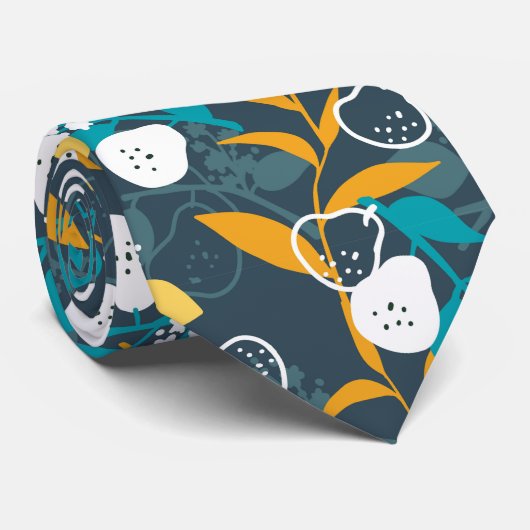 Plant met peervruchten in zwart kleurenpatroon stropdas (Opgerold)