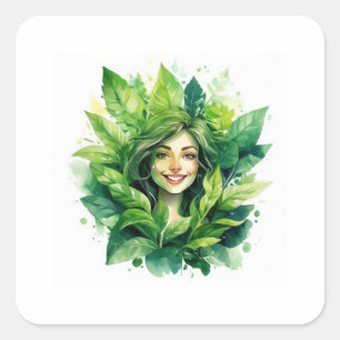Plant Moeder in Bloom Ontwerp - Grappige Groene Du Vierkante Sticker