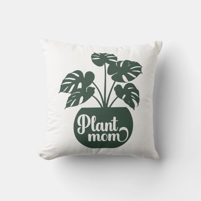 Plant Mom Green Potted Plant Kussen (Voorkant)