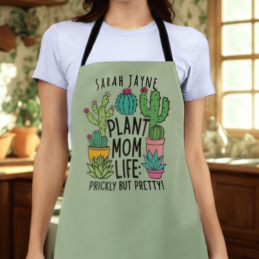 Plant Mom Prickly maar  Sage Green Schort