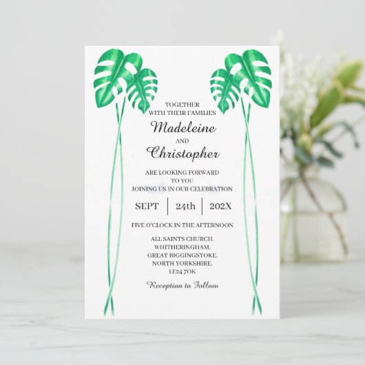 Plant monstera bruiloft kaart (Staand voorkant)