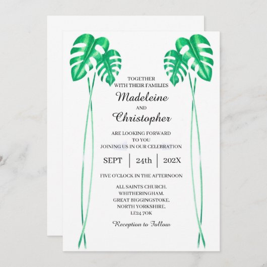 Plant monstera bruiloft kaart (Voorkant / Achterkant)