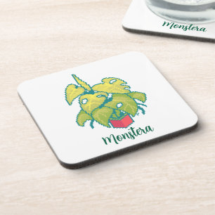 Plant monstera pixelart, Pixel Art  Bier Onderzetter