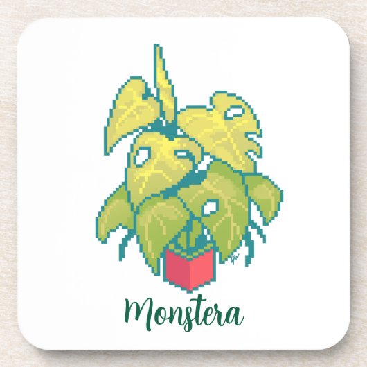 Plant monstera pixelart, Pixel Art  Bier Onderzetter (Voorkant)