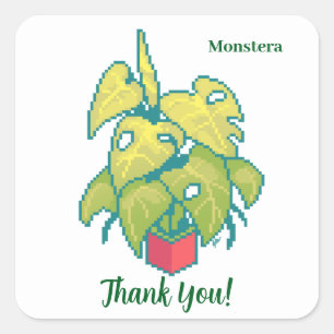 Plant monstera thank you pixelart, Pixel Art  Vierkante Sticker