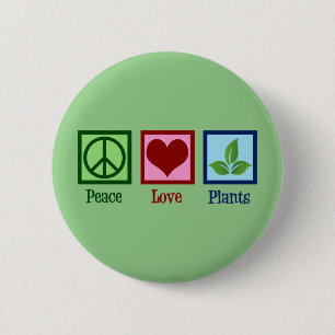 Plant Nursery Peace Love Planten Cute Green Ronde Button 5,7 Cm