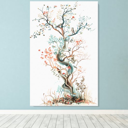 Plant-ontwerp - Artistic Floral Tree Canvas Afdruk (Insitu (Houten vloer))
