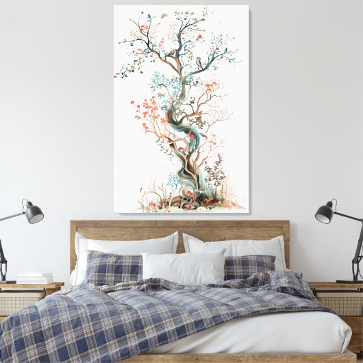 Plant-ontwerp - Artistic Floral Tree Canvas Afdruk (Insitu (Slaapkamer))