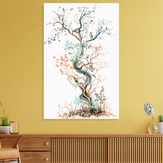 Plant-ontwerp - Artistic Floral Tree Canvas Afdruk (Insitu (Woonkamer))
