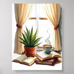 Plant Ouder Leeshoek Succulent en Boek Cozy Poster