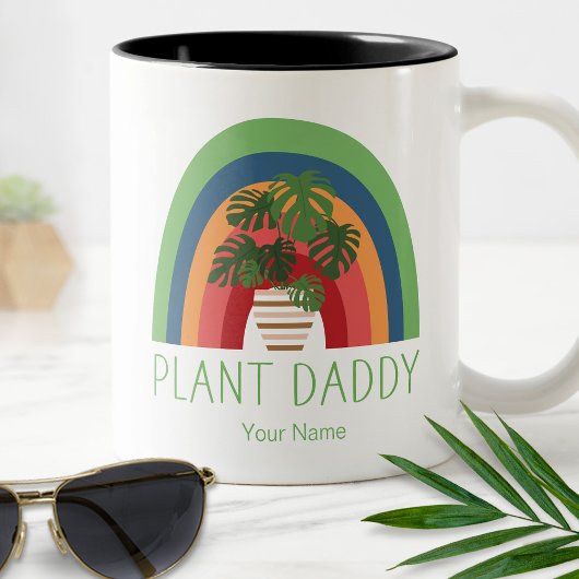 Plant Papa Boho Rainbow Garden Monstera Leaves Tweekleurige Koffiemok
