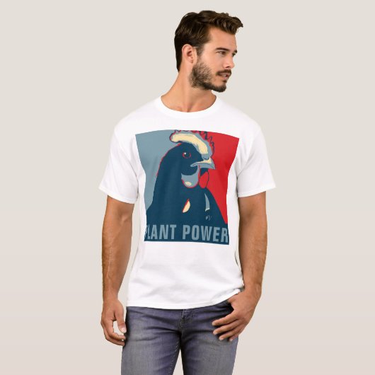 Plant Power Rood Wit Blauw Pop Art Kip Tshirt (Voorkant volledig)