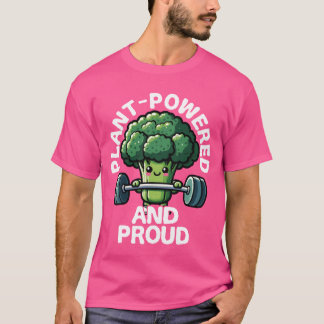 Plant Powered and Proud Broccoli Lifting Weights v T-shirt