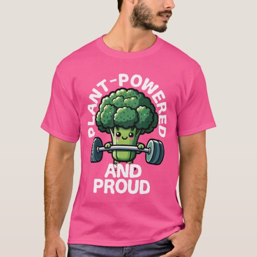 Plant Powered and Proud Broccoli Lifting Weights v T-shirt (Voorkant)