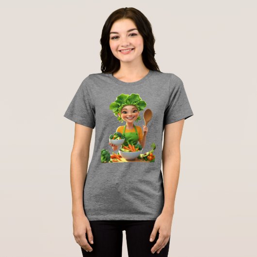 Plant-Powered Chef – Cooking with Kindness Tri-Blend Shirt (Voorkant volledig)