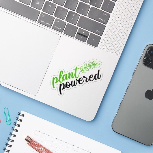 Plant Powered, Vegan Sticker (Laptop met iPhone)