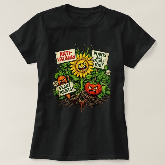 Plant Rights Protest – Angry Veggie Revolution T-shirt (Design voorkant)