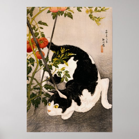 Plant van zwarte kat en tomaten door Takahashi Hir Poster (Voorkant)