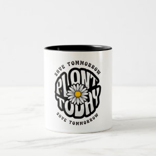 Plant Vandaag Madeliefje Retro Typografie Tweekleurige Koffiemok
