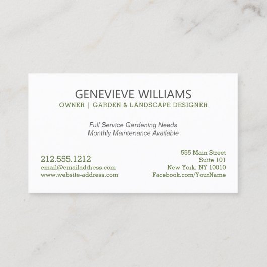 Plant Variety Tuin Ontwerp Landscaping Visitekaartje (Achterkant)