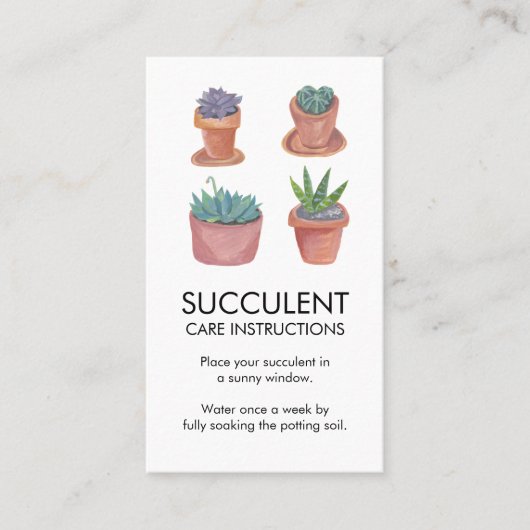 Plant Verzorgingsinstructies Houseplant Succulent  Visitekaartje (Voorkant)