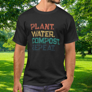 Plant Water Compost Herhaal Kleurrijke Typografie T-shirt