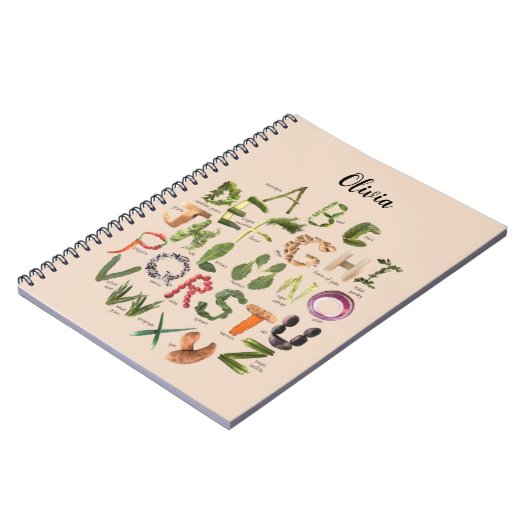 Plantaardig alfabet Schattig Kinder Voedsel Notiti Notitieboek (Linkerzijde)
