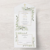 Plantaardig groen blad Doop All In One Uitnodiging (Binnen)