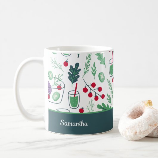 Plantaardig salad Pattern met de naam Green Kitche Koffiemok (Met donut)