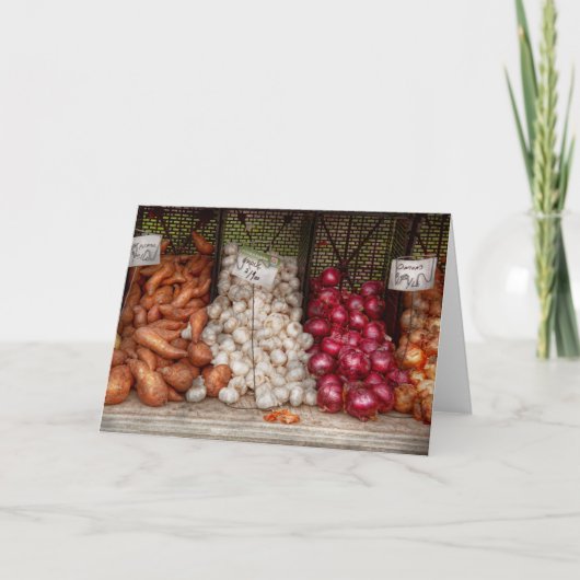 Plantaardig - zoete aardappelen, knoflook en uien kaart (Voorkant)