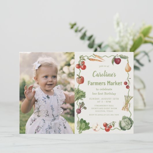 Plantaardige Boeren Markt Verjaardag Foto Uitnodig Kaart (Staand voorkant)
