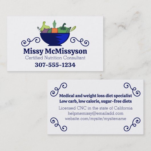 Plantaardige kom Kruiden Koken Culinair Voedsel Be Visitekaartje (Voorkant / Achterkant)