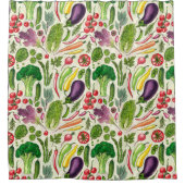 Plantaardige kruiden en tuinoogst op off white douchegordijn (Voorkant)