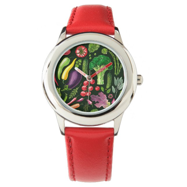 Plantaardige kruiden en tuinoogst op zwart horloge (Voorkant)
