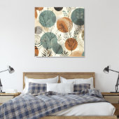 Plantaardige lijnkunst met aardse tinten en Abstra Canvas Afdruk (Insitu (Slaapkamer))