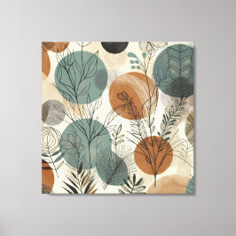 Plantaardige lijnkunst met aardse tinten en Abstra Canvas Afdruk