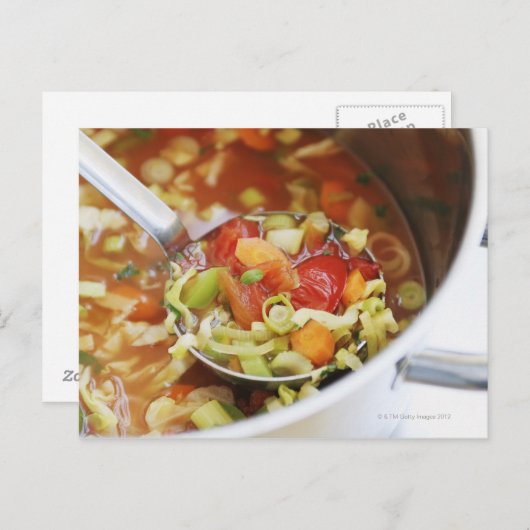 Plantaardige soep in pan briefkaart (Voorkant / Achterkant)