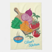 Plantaardige soep keukenhanddoek met naam (Verticaal)