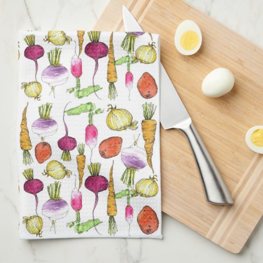 Plantaardige Tekening Wortelbiet Raddish Art Handd Theedoek (Quarter Fold)