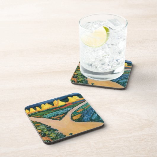 Plantaardige velden tegen August Macke,  fijne kun Drankjes Onderzetter (Rechterzijde)