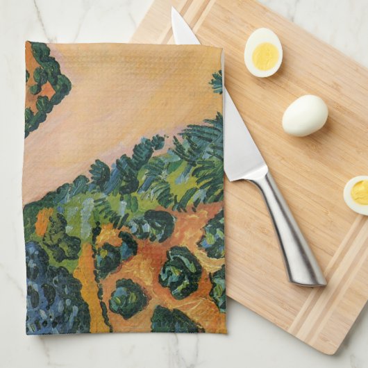 Plantaardige velden tegen August Macke,  fijne kun Theedoek (Quarter Fold)