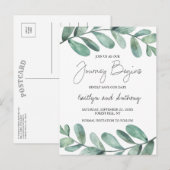 Plantaardige Waterverf Groen Eucalyptus Announcem Aankondigingskaart (Voorkant / Achterkant)